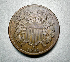 1864  LARGE MOTTO  2 CENT PIECE   VF/XF #9713 - Picture 1 of 2