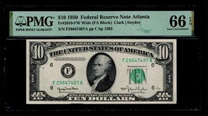1950 $10 Federal Reserve Note Atlanta PMG GEM UNC 66EPQ - Picture 1 of 2