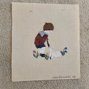 needlepoint Canvas BOY WITH RABBIT BUNNY BY NEEDLEWORKS - Picture 1 of 4