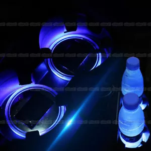 2Pcs Blue LED Solar Cup Pad Car Accessories Light Cover Interior Light Cup Mat - Picture 1 of 12