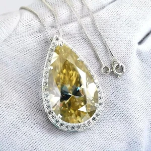 15 Ct Champagne Lab Created Diamond Pendant Pear Shape VVS1 Certified Ideal Gift - Picture 1 of 5