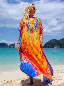 AU STOCK SOFT COTTON OVERSIZE KAFTAN TUNIC KIMONO DRESS BIKINI COVER UP 1066-12 - Picture 1 of 5