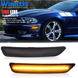 Smoke For 10-14 Ford Mustang Front Bumper Full LED Side Marker Light Signal Lamp - Picture 1 of 8