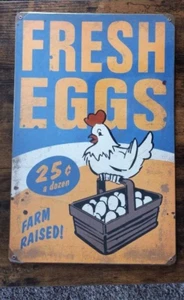 Eggs Fresh Sign Chicken Kitchen Restaurant Bar Heavy  Metal Wall Decor - Picture 1 of 1