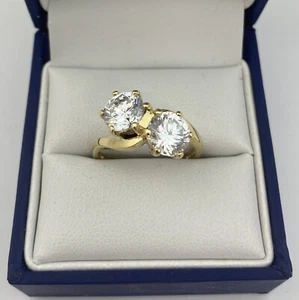 Impressive 14ct Gold & CZ Twin Stone Ring. Size 0. 4.85 grams. - Picture 1 of 10
