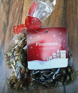 Christmas Pine Cones Decorations 15 Pk Natural crafts, gold - Picture 1 of 5