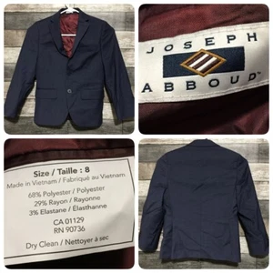 Joseph Abboud Blazer Jacket Boy’s Size 8 Navy Blue 2 Button Polyester Blend - Picture 1 of 8