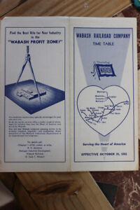WABASH RAILROAD PUBLIC TIMETABLE OCTOBER 29, 1961