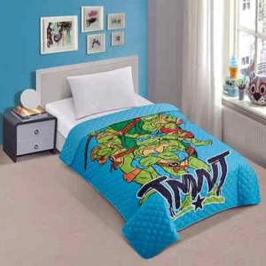 TMNT Teenage Mutant Ninja Turtle Poses Twin Size Quilted Bedspread 55 x 75 Inch - Picture 1 of 3