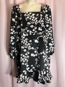 New With Tags (Forever 21+) 1X XL? Dress Black White Flowers Long Sleeve R18 - Picture 1 of 12