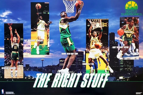 Seattle Supersonics THE RIGHT STUFF 1994 23x35 POSTER - Shawn Kemp, Gary Payton+ Cover