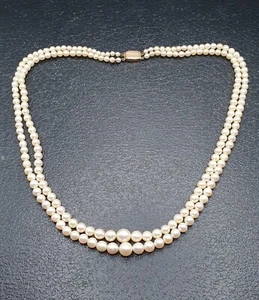 VINTAGE CIRO 9CT GOLD DOUBLE STRAND SALT WATER PEARL BEAD NECKLACE 17" - Picture 1 of 10