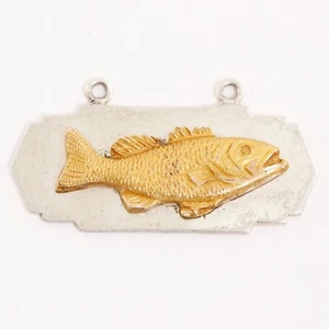 ESTATE STERLING SILVER & 14K YELLOW GOLD FIGURAL FISH TAG PENDANT - Picture 1 of 3