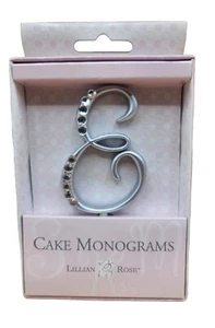 Small "E" Silvertone Monogram Initial w/Rhinestones Wedding Cake Topper 2.5" NEW - Picture 1 of 5