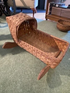 Vintage Mic Mac Hand Woven Cradle Basket Doll Rocker C. 1900 - Picture 1 of 6