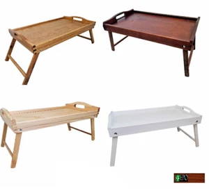 50x30cm Wooden Breakfast Food Serving Lap Tray Table Folding Legs Bed Colors - Picture 1 of 33