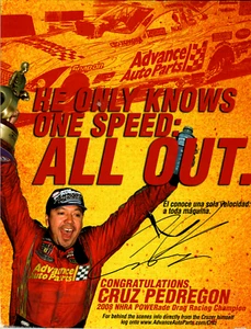 Cruz Pedregon Hand Signed 8.5x11 Bio Card 2008 NHRA POWERade Funny Car Dragster - Picture 1 of 2