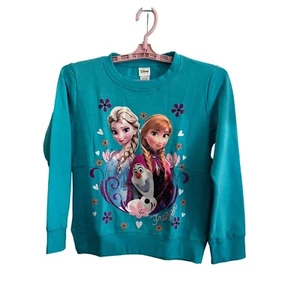Disney Frozen Elsa Anna Olaf Girls Teal Sweatshirt Size Large New Without Tags - Picture 1 of 9