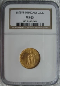 Hungary 1895-KB Gold 20 Korona NGC MS-63 - Picture 1 of 3