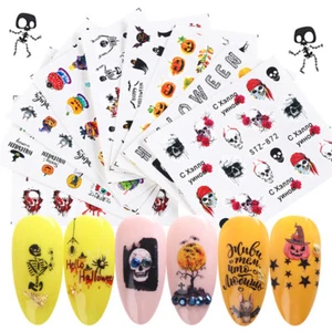 Nail Stickers Nail Art Decal Waterproof Halloween Bat Witch Pumpkin Skull - - Picture 1 of 45