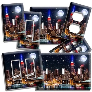 NEW YORK CITY EMPIRE STATE BUILDING AT NIGHT MOON LIGHT SWITCH OUTLET WALL PLATE - Picture 1 of 30