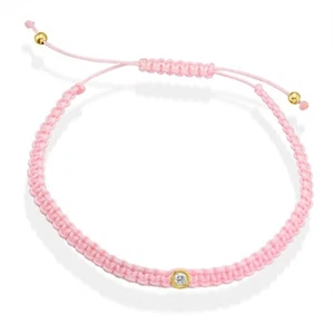 Solitaire Diamond TCW 0.10 Pink String Rope Macrame 14k Y Or Wh Gold Bracelet - Picture 1 of 11