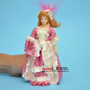 MUÑECA VICTORIANA DAMA EN ROSA PORCELANA 5.5"H casa de muñecas miniatura escala 1:12 - Imagen 1 de 3