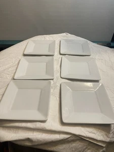 (6) Stk. DÄNEMARK Ofen zum Tisch verglastes Porzellan 6 5/8" quadratische Vorspeisenteller - Bild 1 von 5