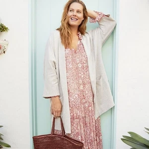Anthropologie DONNI. Baumwolle gerippt vorne offen Cardigan Staubtuch Taschen Freizeit Neu mit Etikett - Bild 1 von 16