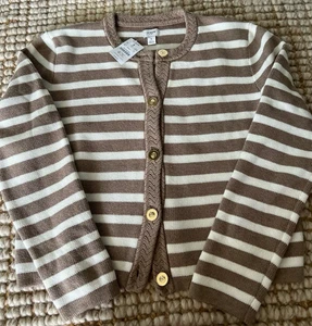 NWT J.Crew Striped Cotton Lady Jacket in Ivory Mushroom Stripe Knit Cardigan XXL - Picture 1 of 8