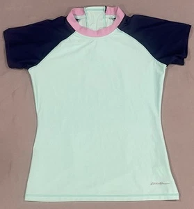 Eddie Bauer Girl Swim Shirt L 14/16 Multicolor Rash Guard Short Sleeve Back Zip - Picture 1 of 11