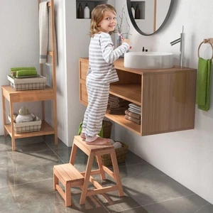 2Tier Step Stool ladder Hallway Fir Wood Folding In/outdoor Display Plant Stand - Picture 1 of 10