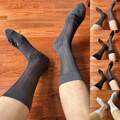 Calcetines de vestir transparentes a rayas anchas ultrafinos sin costuras para hombre Foto 1 de 4
