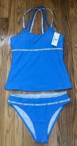 Beachsissi Womens Tankini Top Bikini Bottom Beach Blue White 2 Piece Small NEW - Picture 1 of 6