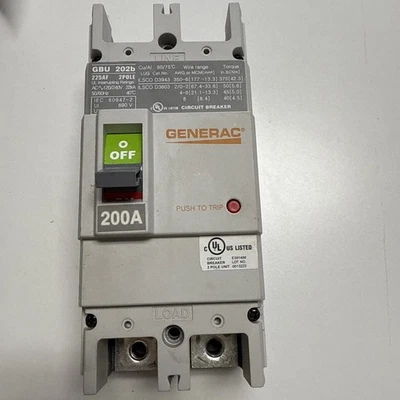 Generac GBU 202b 200 А 2-полюсный автоматический выключатель 120/240 В 225AF 2P 200A  - Изображение 1 из 4