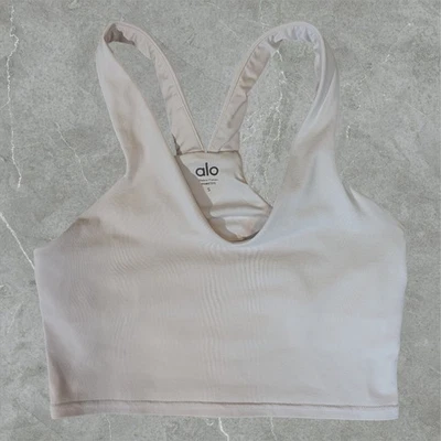 Camiseta sin mangas Alo Airbrush Real Bra para mujer pequeña espalda deportiva yoga gimnasio entrenamiento blanca Foto 1 de 4