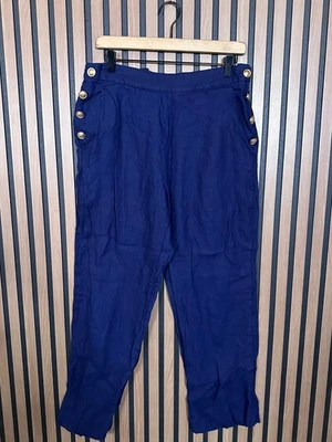 Vinyard Vines Pants 10 Womens Blue Navy 100% Linen Cropped Big Button Detail - Image 1 of 4
