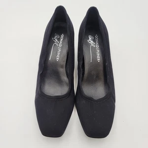Donald Pliner Seana schwarze Pumps Pfennigabsatz Stoff Slipper Schuhe Größe 6,5 Vintage - Bild 1 von 10