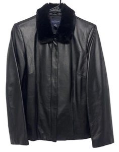 Ann Taylor 100% Echtleder Jacke mit Reißverschluss und Kunstfellausschnitt - Top! - Bild 1 von 8