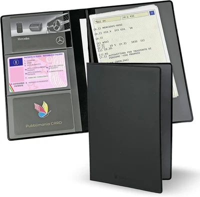 Portadocumenti Auto Moto, Chiusura a Due Ante Made in Italy. per Libretto, Card, - Immagine 1 di 4