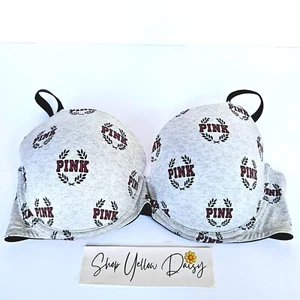 Victoria's Secret Pink Lightly Lined Logo Grey Push Up Bra sz 36DD - M984.1 - Picture 1 of 11