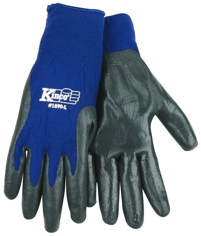 NEW KINCO 1890-M MEDIUM Gray Nitrile Coated Gloves W/Dk Blue Nylon Knit Shell - Image 1 of 1