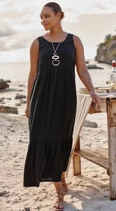 J. Jill Plus SZ 2X Maxi Dress Smocked Ruffle Black Sleeveless Empire Waist - Picture 1 of 9