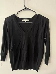 Ann Taylor LOFT Black V-Neck 3/4 Sleeve Sweater Size Medium - Picture 1 of 5