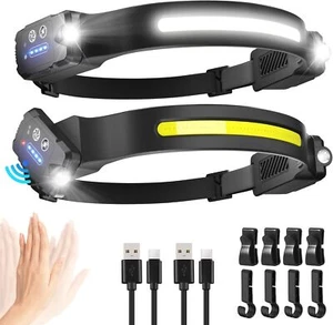 Head Torch Rechargeable, 2 Pack 28H Long Lasting Super Bright Headtorch, 300° Wi - Picture 1 of 9