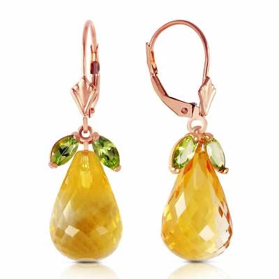 14.4 Carat 14K Rose Gold Leverback Gemstone Earrings Peridot & Citrine Jewelry - Image 1 of 4
