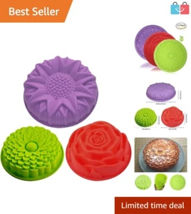 Elegant 3 Pack Silicone Flower Baking Molds for Cake, Tart & Pie Creation - Picture 1 of 10