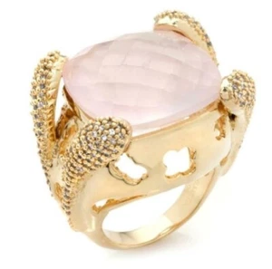 Bellezza 23.48Ct Rose Quartz And Cz Bronze Raised Ring Size 5 - Picture 1 of 1