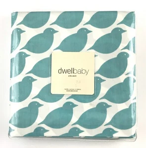 Dwell Studio NEW Baby Crib Skirt Tailored 100% Cotton Blue Birds on White NIP - Picture 1 of 7
