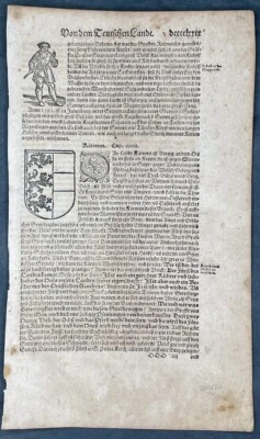1598 Seb. Munster Antique Print Coat of Arms Tyrol, Karnten, Steiermark Austria - Image 1 of 3